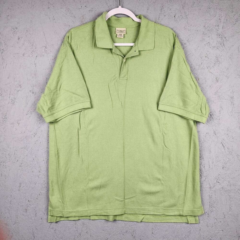 LL Bean Polo Shirt Mens XL Regular Light Green Pique 100% Cotton Short Sleeve